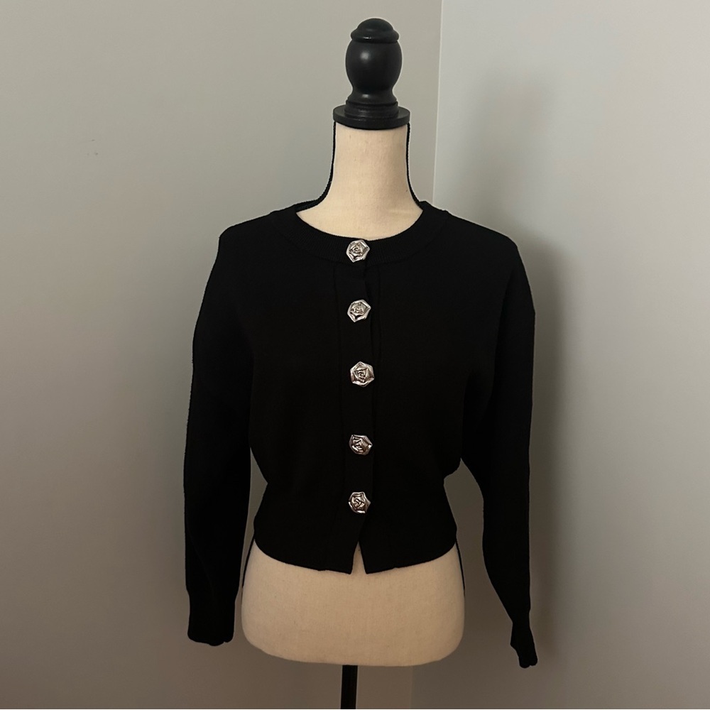 ZARA WOMENS METAL BUTTON KNIT CARDIGAN - Picture 3 of 8
